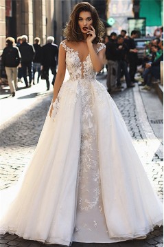 A-Line Lace and Tulle Long Wedding Dresses Bridal Gowns 903361