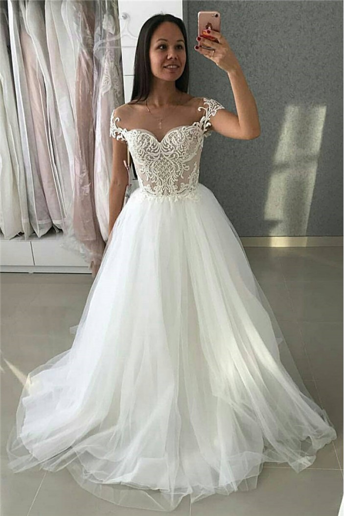 A-Line Lace and Tulle Long Wedding Dresses Bridal Gowns 903370