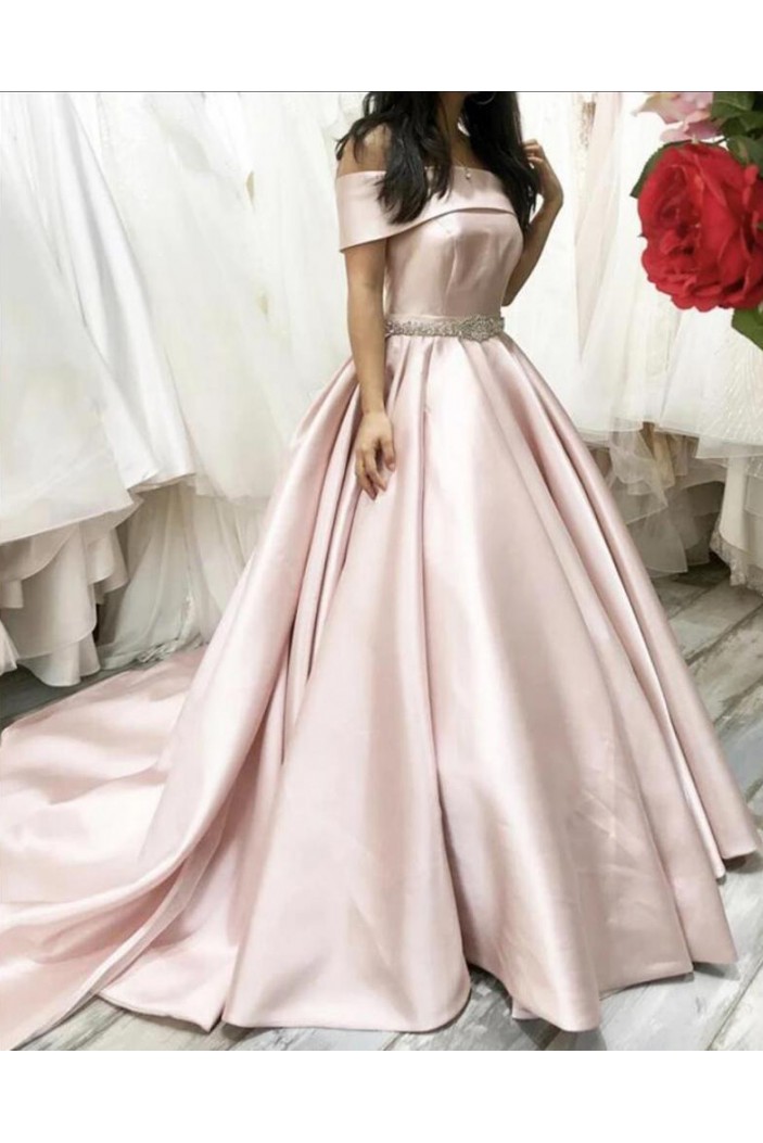 A-Line Long Satin Off the Shoulder Wedding Dresses Bridal Gowns 903373