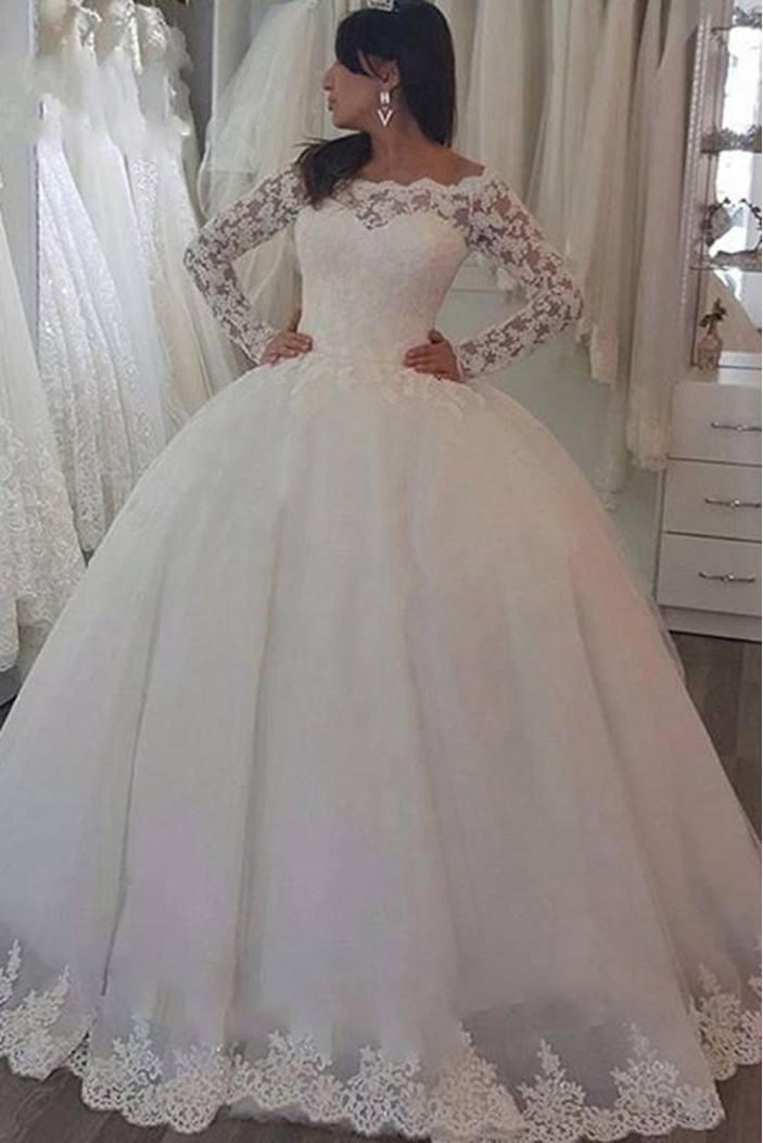 Ball Gowns Lace Long Sleeves Wedding Dresses Bridal Gowns 903378