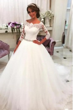 Elegant Lace and Tulle Wedding Dresses Bridal Gowns with Sleeves 903381