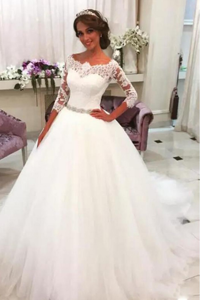 Elegant Lace and Tulle Wedding Dresses Bridal Gowns with Sleeves 903381