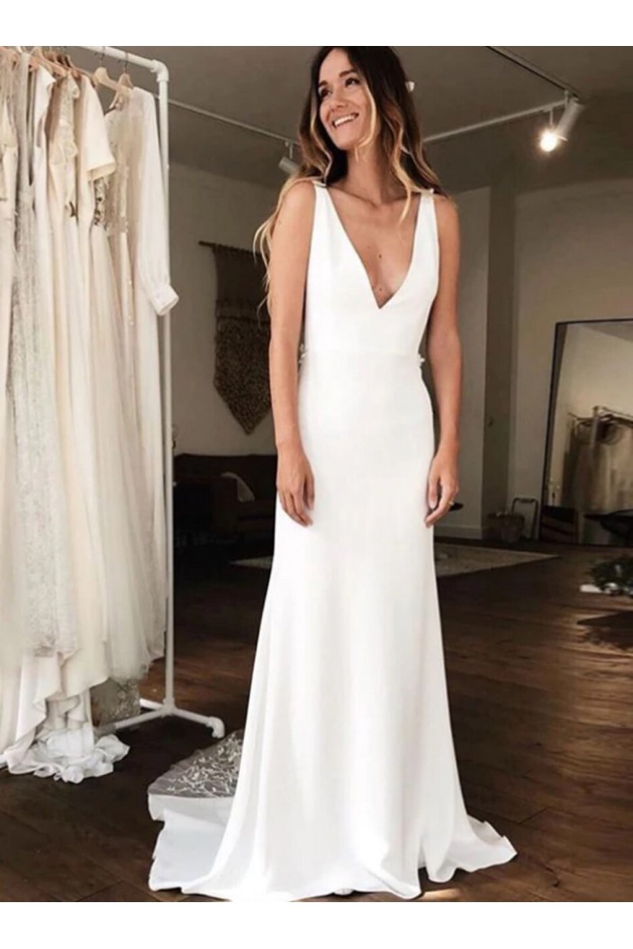 A-Line Lace V Neck Wedding Dresses Bridal Gowns 903394