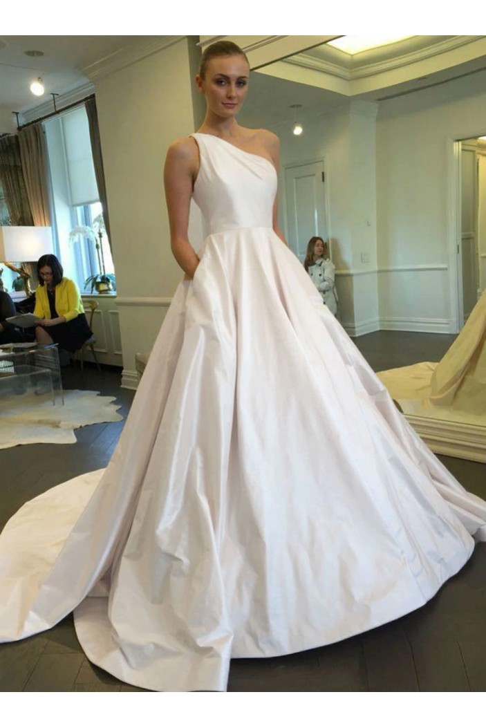 A-Line One Shoulder Wedding Dresses Bridal Gowns with Pockets 903397