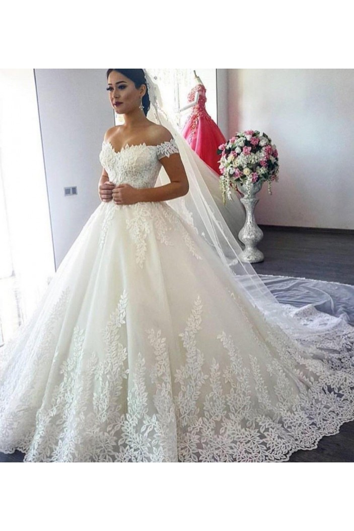 A-Line Lace Off the Shoulder Wedding Dresses Bridal Gowns 903415