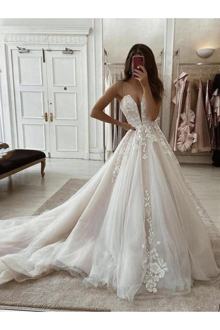 A-Line Lace and Tulle Wedding Dresses Bridal Gowns 903425