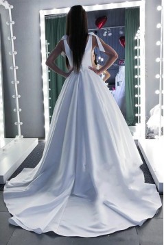 A-Line Long Satin Wedding Dresses Bridal Gowns 903429