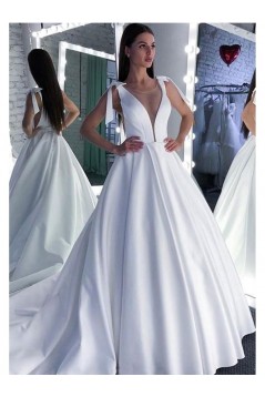 A-Line Long Satin Wedding Dresses Bridal Gowns 903429