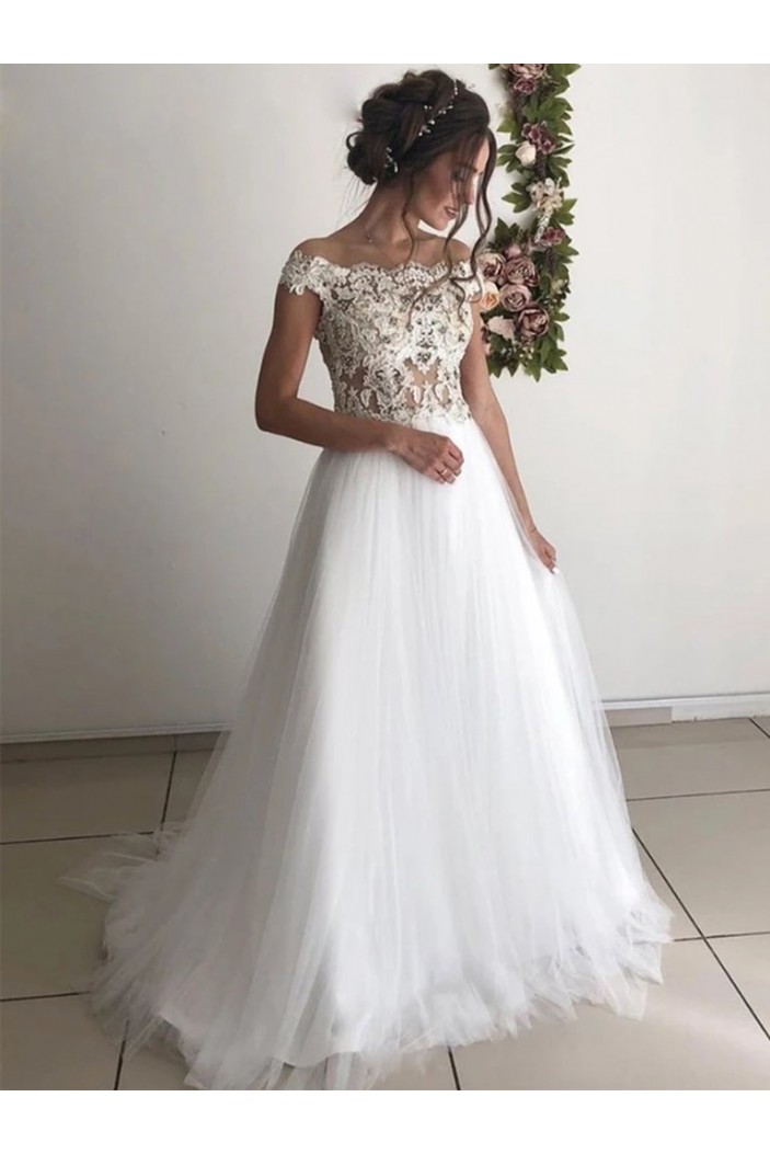 A-Line Lace and Tulle Long Wedding Dresses Bridal Gowns 903431