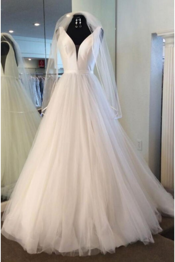 A-Line Satin and Tulle Wedding Dresses Bridal Gowns 903434