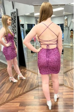 Short/Mini Sequined Homecoming Dresses Prom Dresses with Sequins 904041