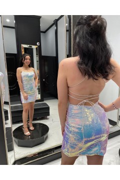 Short/Mini Spaghetti Straps Sparkle Tight Prom Dresses Homecoming Dresses 904043