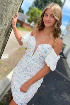 Short/Mini Blue Sequins Off the Shoulder Tight Prom Dresses Homecoming Dresses 904047