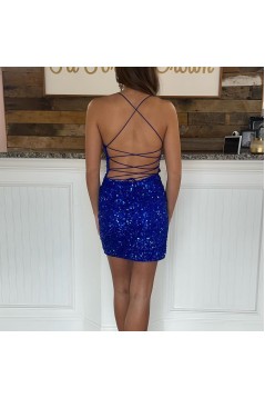 Short/Mini Royal Blue V Neck Sequins Prom Dresses Homecoming Dresses 904073