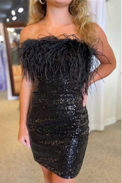 Short/Mini Black Strapless Sequins Prom Dresses Homecoming Dresses 904074