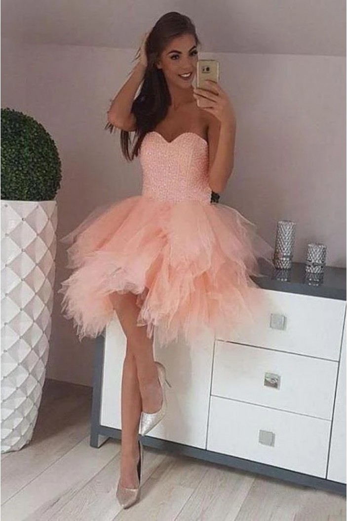 Short/Mini Beaded Sweetheart Tulle Prom Dresses Homecoming Dresses 904098