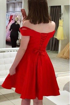 Short Red A-Line Satin Prom Dresses Homecoming Dresses 904099