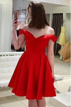 Short Red A-Line Satin Prom Dresses Homecoming Dresses 904099