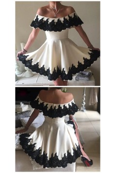 Short A-Line Black and White Lace Prom Dresses Homecoming Dresses 904104