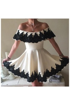 Short A-Line Black and White Lace Prom Dresses Homecoming Dresses 904104