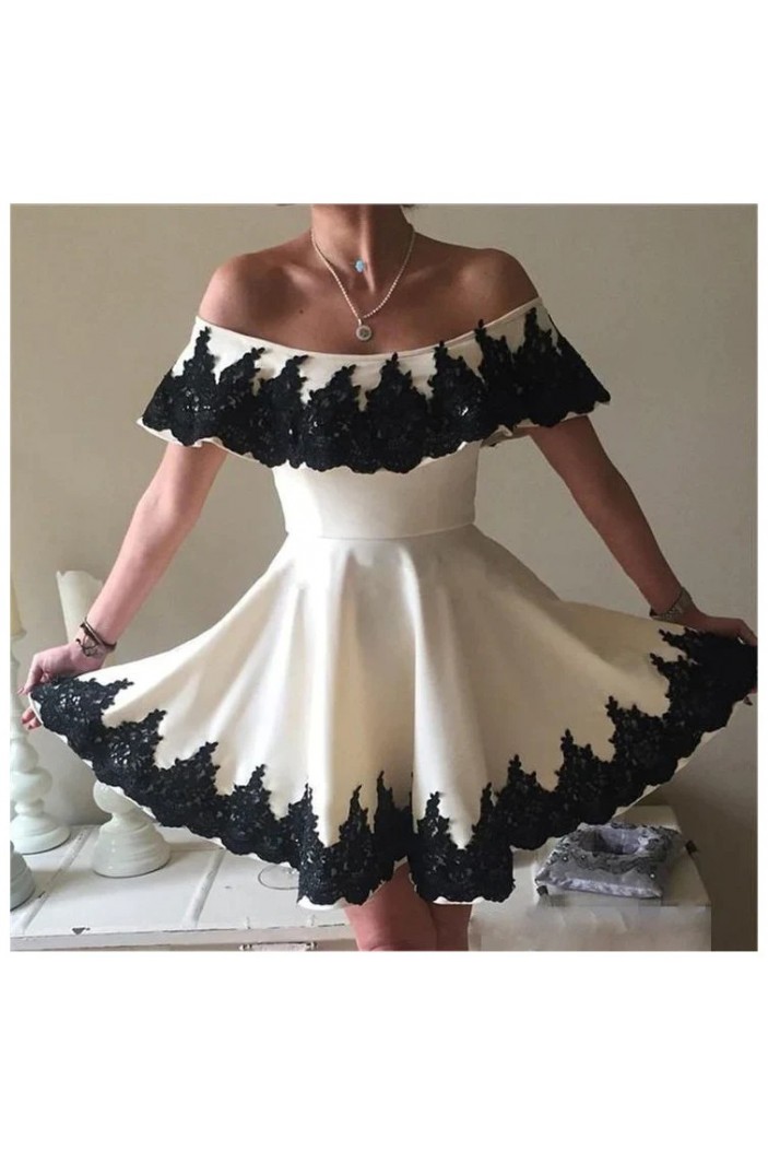 Short A-Line Black and White Lace Prom Dresses Homecoming Dresses 904104