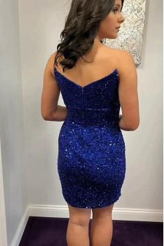 Short/Mini Royal Blue V Neck Sequins Prom Dresses Homecoming Dresses 904107