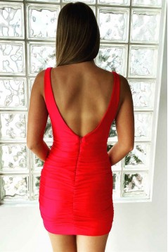 Short/Mini Red V Neck Prom Dresses Homecoming Dresses 904113