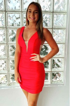 Short/Mini Red V Neck Prom Dresses Homecoming Dresses 904113