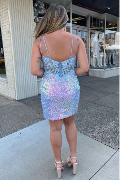 Short/Mini Blue Sequins Lace Prom Dresses Homecoming Dresses 904118