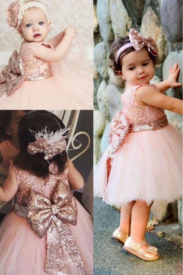 Cute Knee Length Lace and Tulle Flower Girl Dresses 905025