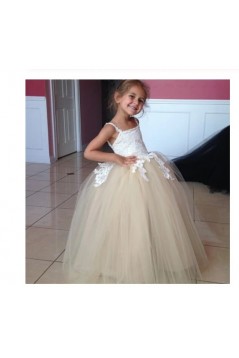 Lace and Tulle Floor Length Flower Girl Dresses 905036