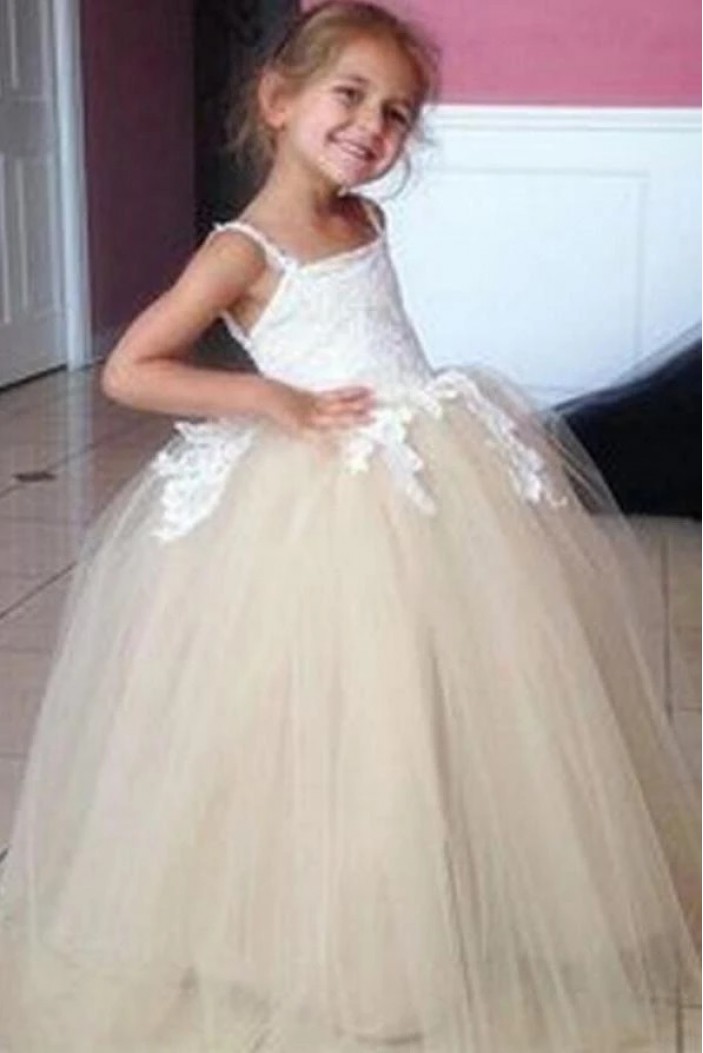 Lace and Tulle Floor Length Flower Girl Dresses 905036