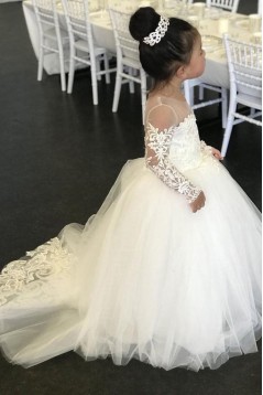 Lace and Tulle Long Sleeves Flower Girl Dresses 905047