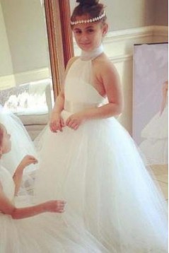 Halter Tulle Floor Length Flower Girl Dresses 905050