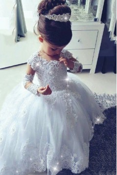 Long Sleeves Lace Flower Girl Dresses 905052