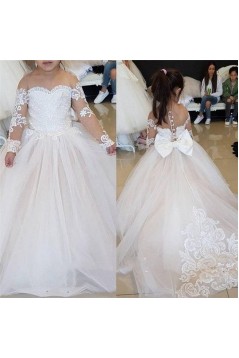 Long Sleeves Lace and Tulle Flower Girl Dresses 905056