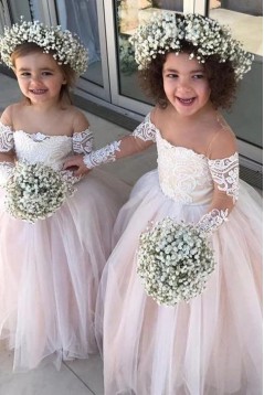 Long Sleeves Lace and Tulle Flower Girl Dresses 905057