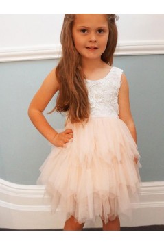 Short Lace and Tulle Knee Length Flower Girl Dresses 905071