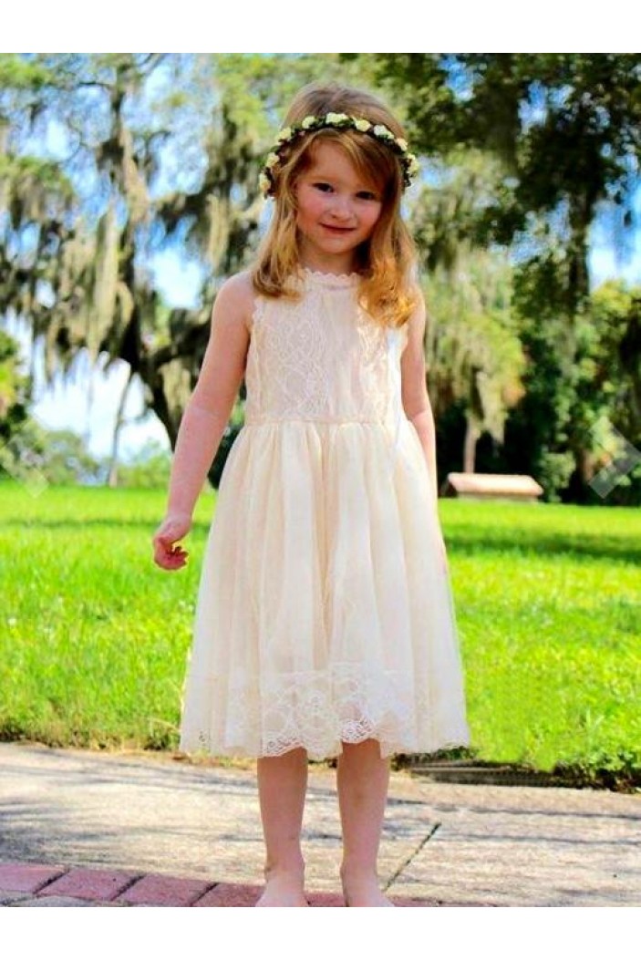 Knee Length Lace Flower Girl Dresses 905075