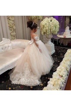 Lace and Tulle Long Sleeves Flower Girl Dresses 905081