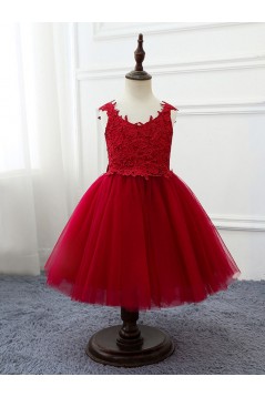 Lace and Tulle Red Flower Girl Dresses 905087