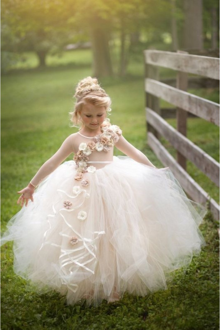 Cute Tulle Long Sleeves Flower Girl Dresses 905095