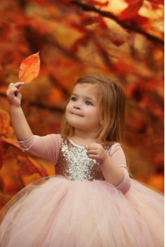 Cute Sequins and Tulle Flower Girl Dresses with Sleeves 905096