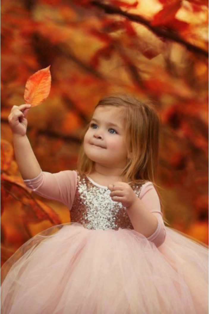 Cute Sequins and Tulle Flower Girl Dresses with Sleeves 905096