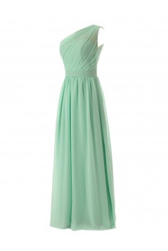 A-Line One-Shoulder Mint Green Long Chiffon Bridesmaid Dresses/Wedding Party Dresses BD010004