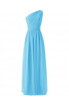 A-Line One-Shoulder Mint Green Long Chiffon Bridesmaid Dresses/Wedding Party Dresses BD010004