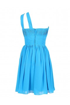 A-Line One-Shoulder Short Blue Chiffon Bridesmaid Dresses/Wedding Party Dresses BD010011