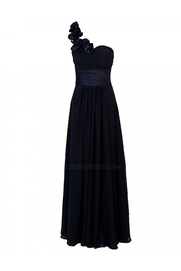 A-Line Navy Blue One-Shoulder Long Chiffon Bridesmaid Dresses/Wedding Party Dresses BD010022