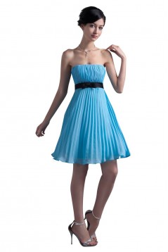 A-Line Strapless Short/Mini Blue Pleated Chiffon Bridesmaid Dresses/Wedding Party Dresses BD010077