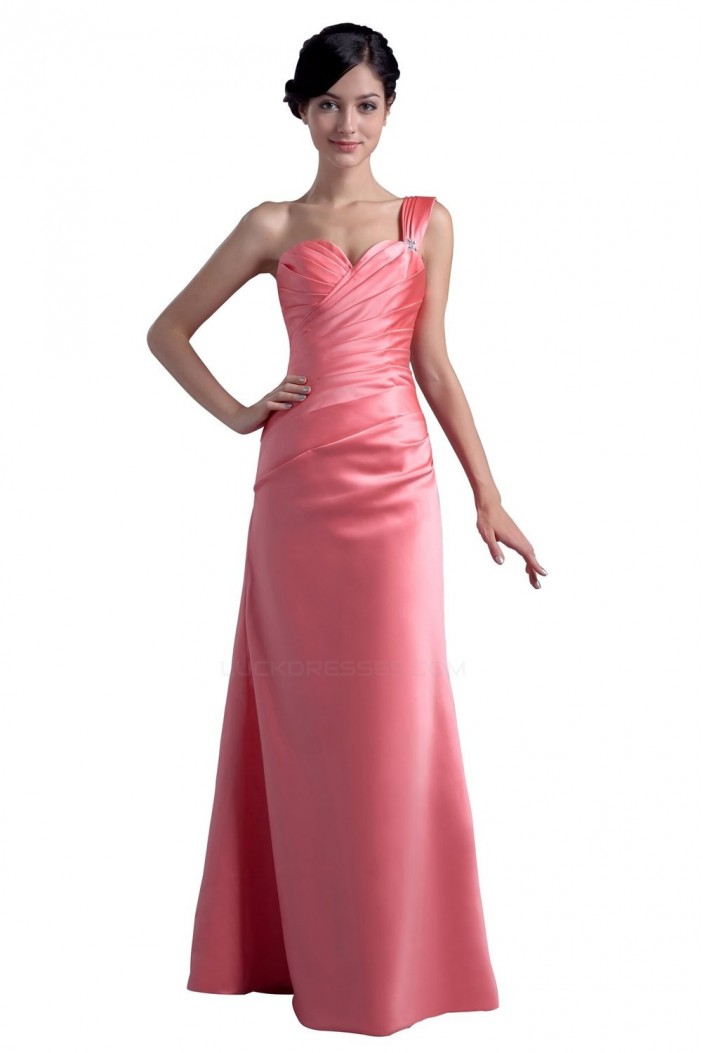 A-Line One-Shoulder Long Satin Bridesmaid Dresses/Wedding Party Dresses BD010084